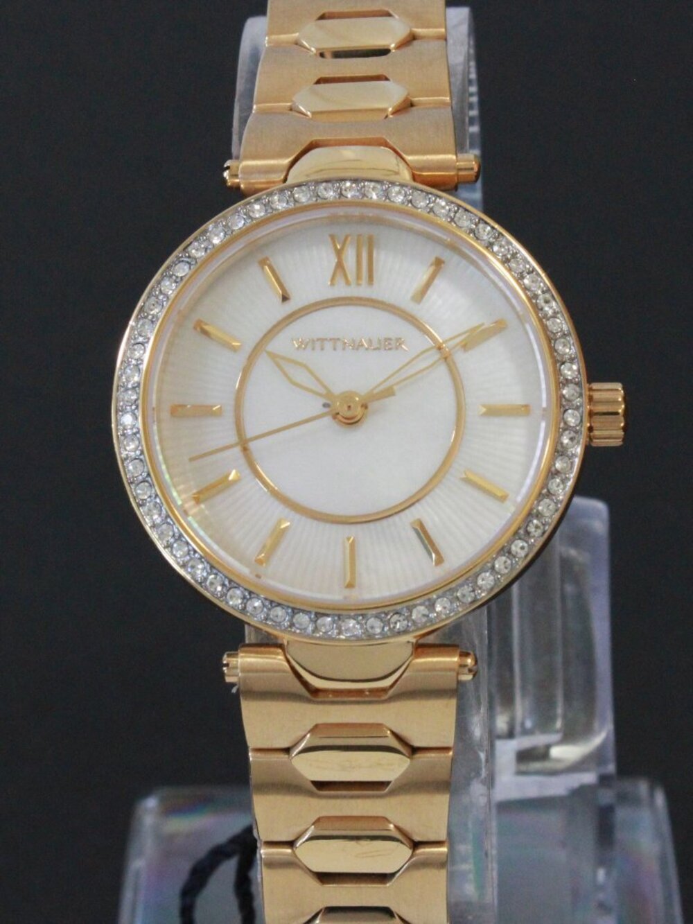 Wittnauer Ladies Dress Watch MOP Dial Crystal Embedded Bezel Gold Tone 30mm - Picture 6 of 12
